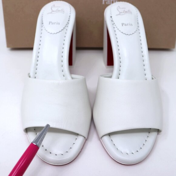 Christian Louboutin 37.5 NEW Jane Mule 85 Bianco White Block Heel Sandal - Picture 12 of 16